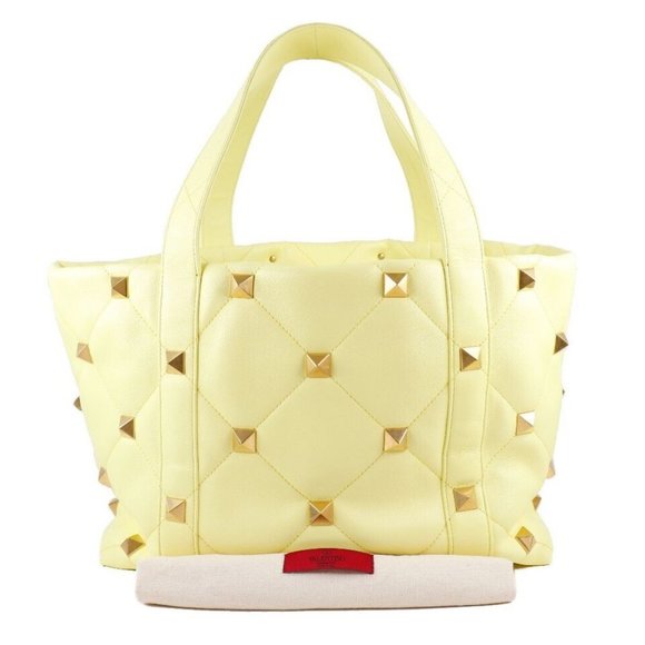 Valentino quilting Steel Roman studs Tote Bag yellow/gold - Picture 1 of 11